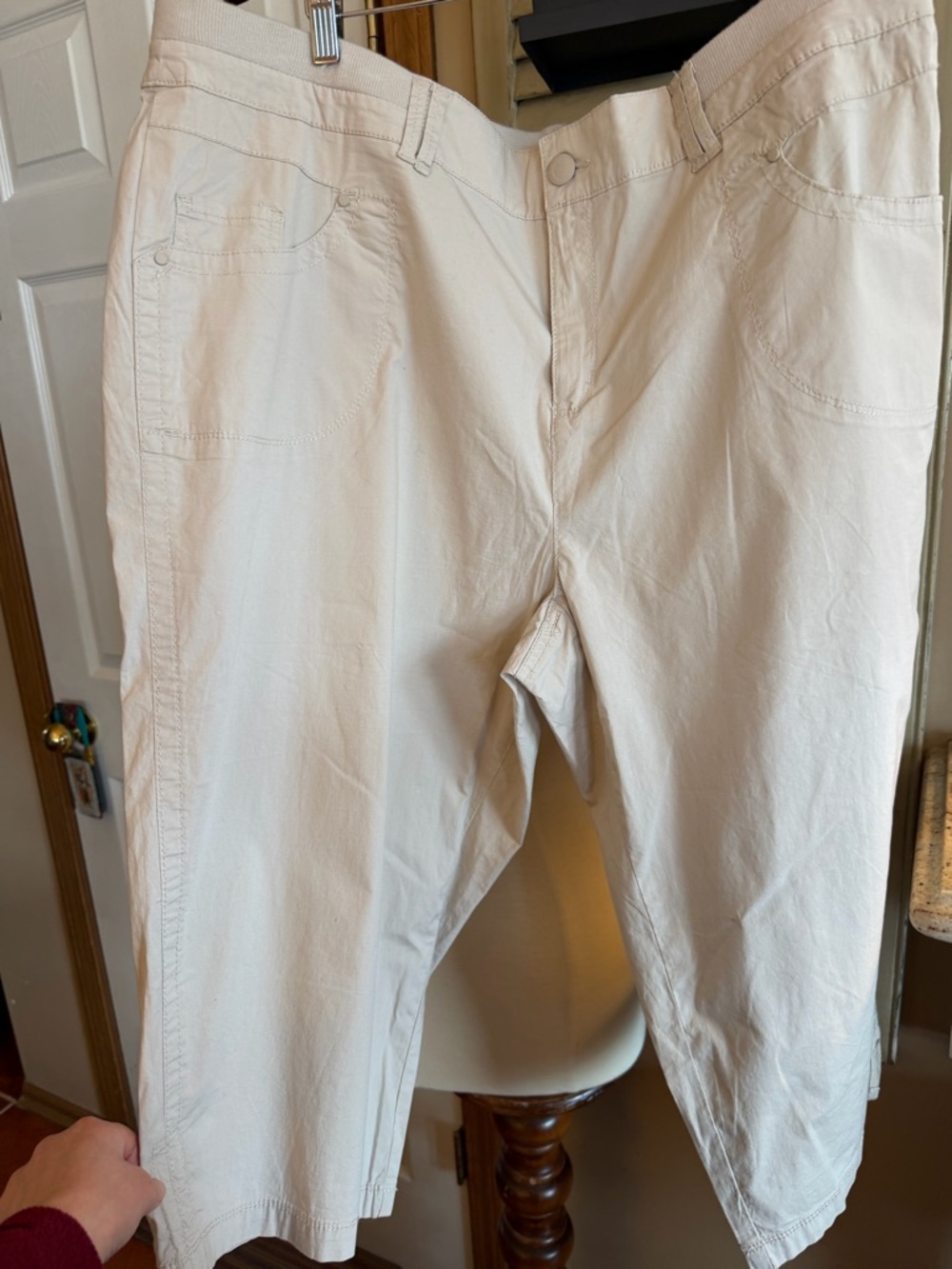 Avenue Beige Elastic Comfort Capri Pants